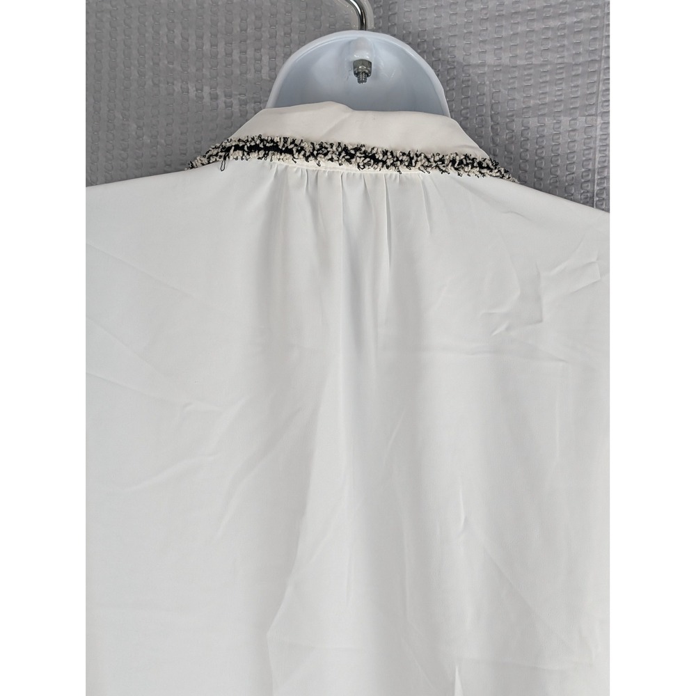Adrianna Papell Womens Ivory Tweed Trim Button-Up Blouse L/XL Ivory Black Top - Picture 9 of 15